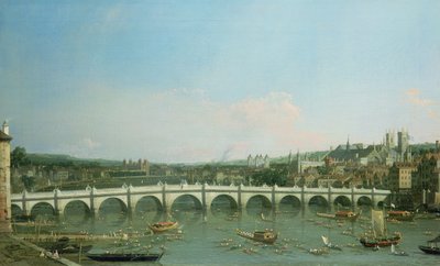 Westminster Bridge vanuit het noorden met Lambeth Palace in de verte door Giovanni Antonio Canal